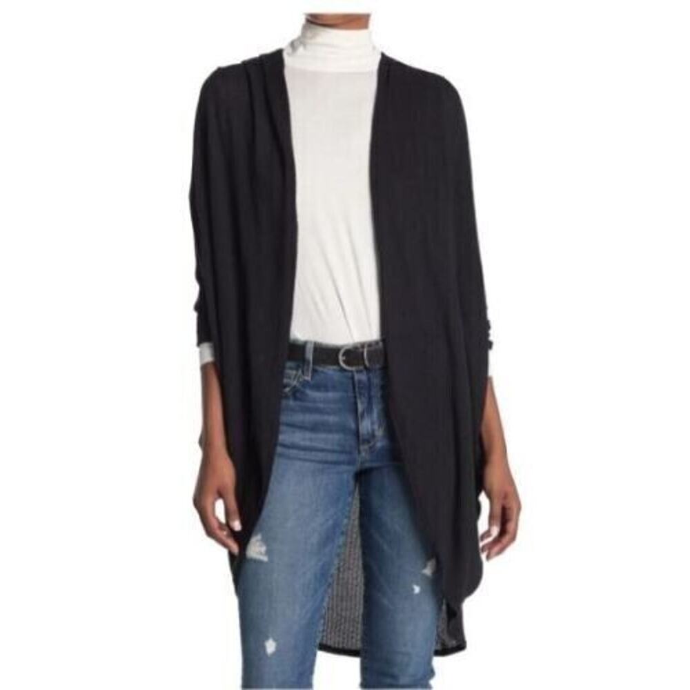 14th & Union Women's Lightweight Cocoon Open Front Cardigan‎ In Black XXS $40